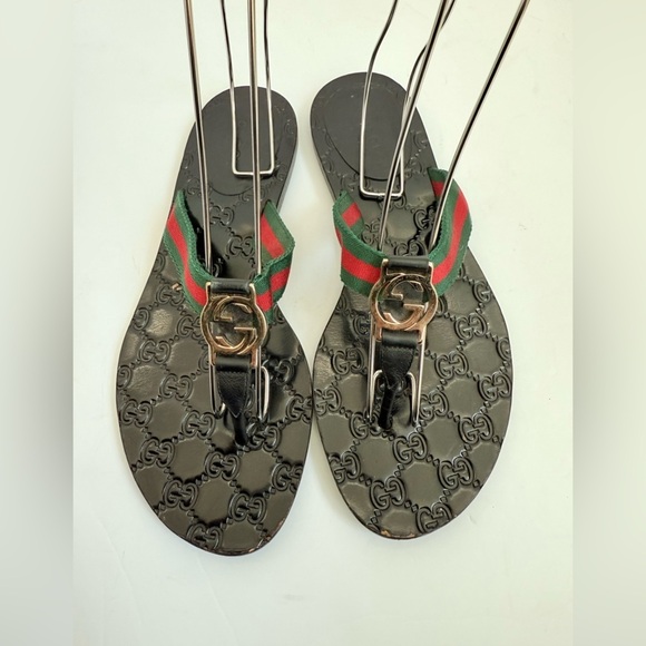 Gucci Black Lifford GG web Thong Fabric leather sandals EU 39 US 9 - Picture 2 of 10